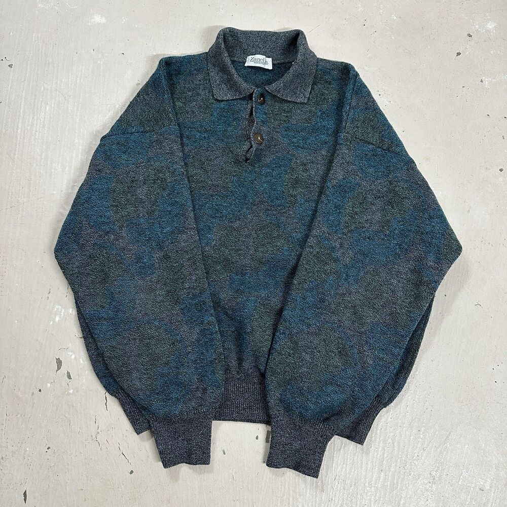 Zanella Italy Wool Sweater Heathered Blue Gray Size Large - Picture 2 of 8